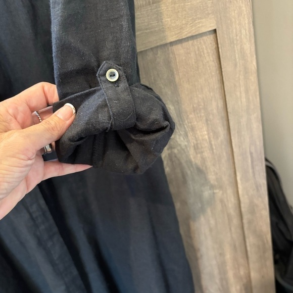 PRANA Medium Shirt Dress La Noa Long Roll Tab Sleeve Button Black Hemp Blend - Picture 8 of 13